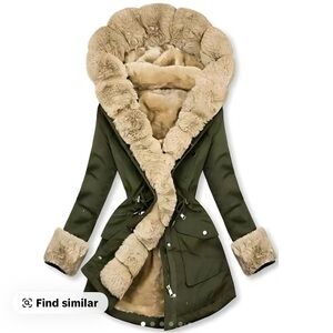 Olive Green Faux Fur Trimmed Women's Coat